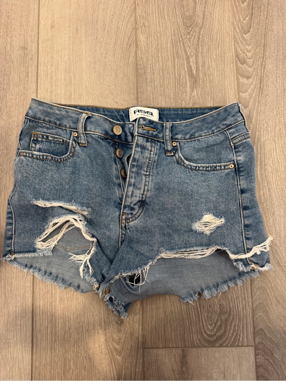 RSQ Light Blue Distressed High-Rise Denim Shorts